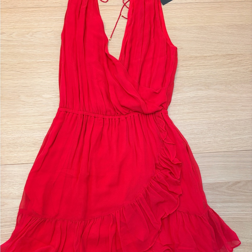 Little Joe Red ruffled silk mini dress